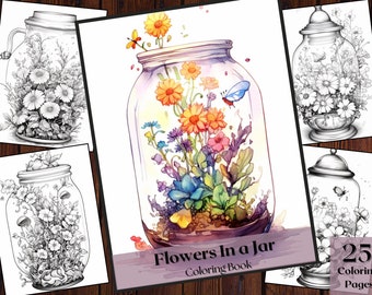 Flowers in a Jar Coloring Book | 25 Magic Garden Pages (Instant Download)
