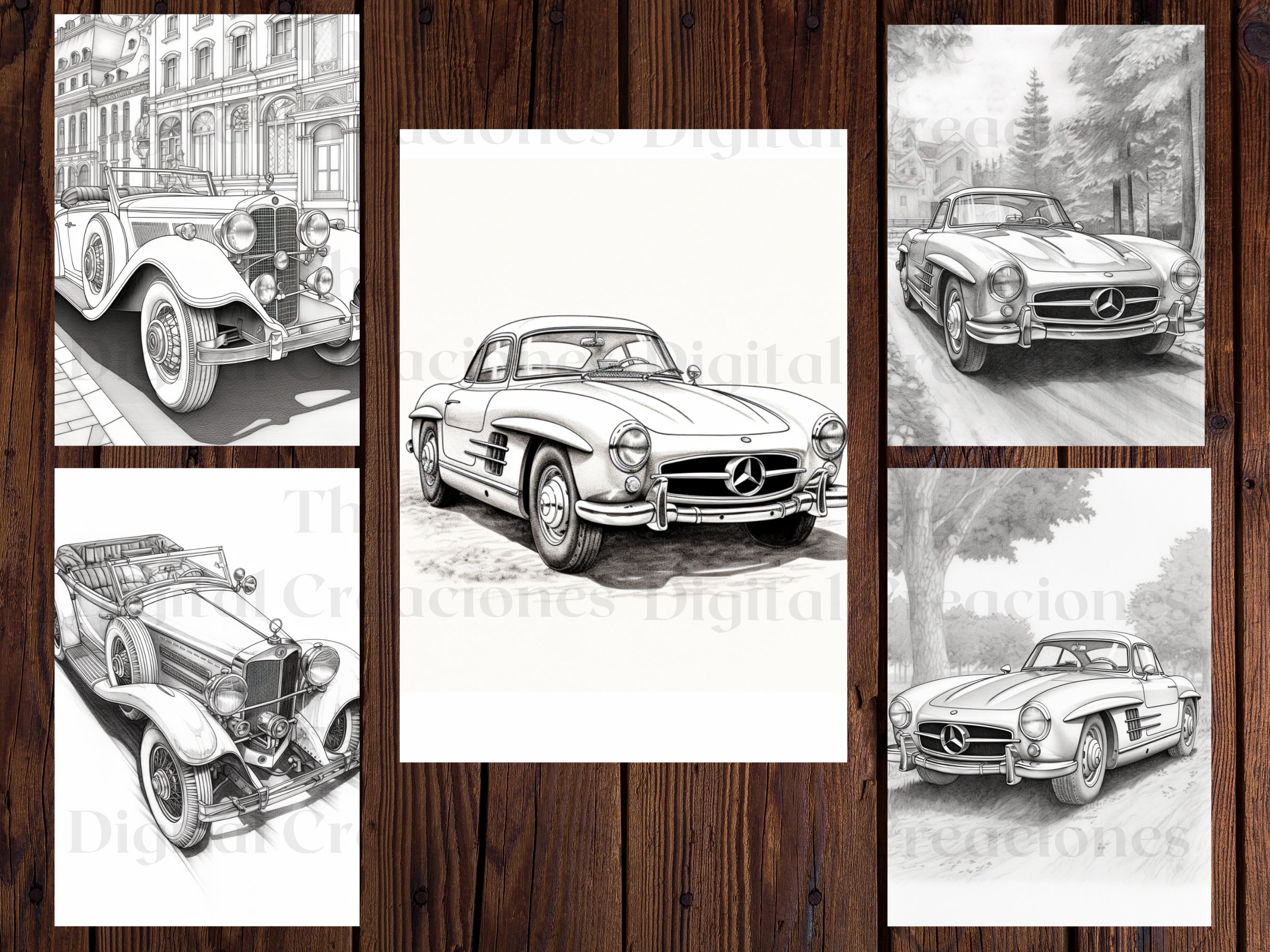 Classic Cars Coloring Book | 25 Vintage Automotive Pages (instant ...