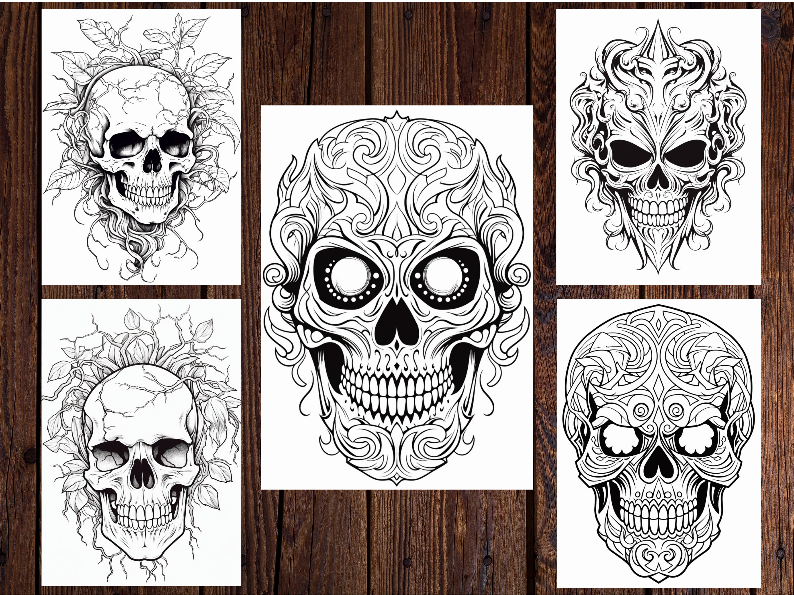 25 Skulls Coloring Pages | Printable Skull Art (PNG File) - Etsy