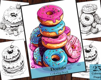 Donuts Coloring Book | 25 Unique Dessert Pages (Instant Download)