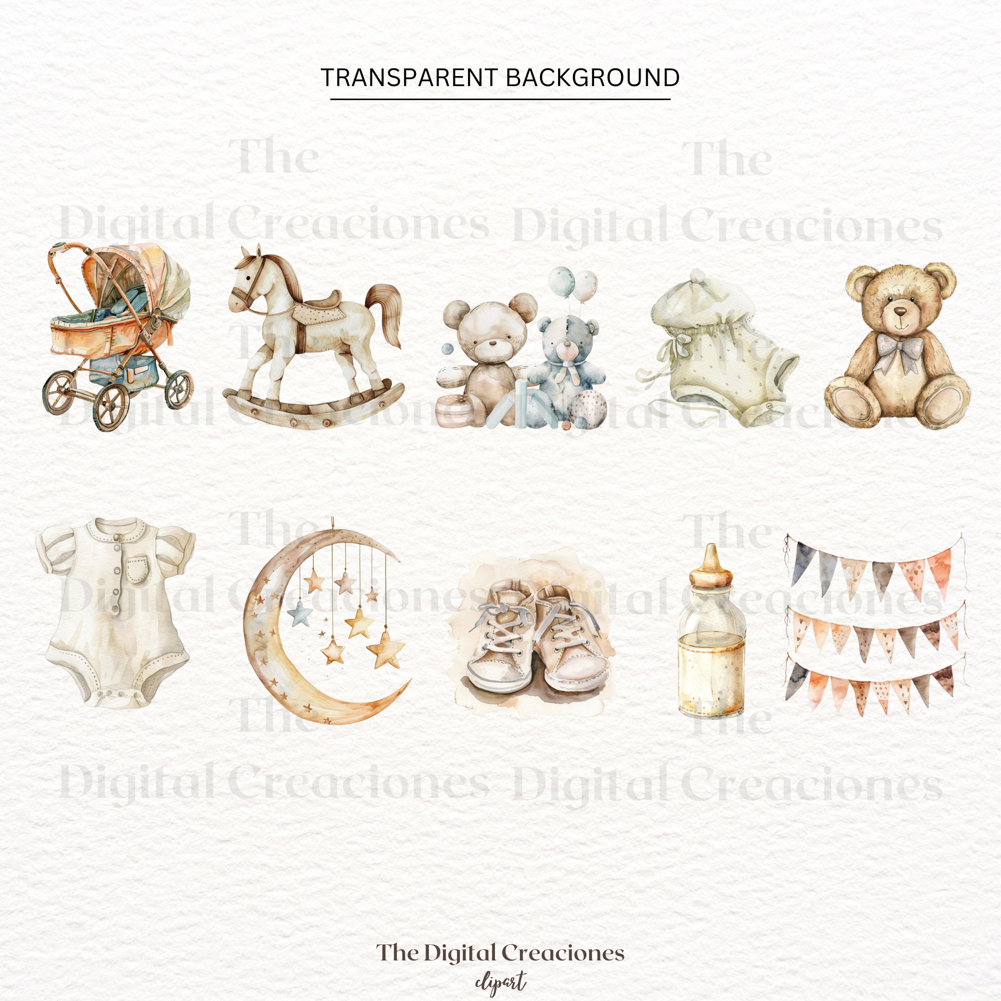 Gender Neutral Baby Shower Clipart | Watercolor Teddy Bear Graphics ...