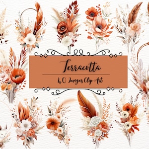 Terrakotta Clipart Bundle|Boho Blumen Clipart|Blumen Aquarell Clipart|Herbst Blumen|Hochzeit Clipart|Aquarell Clipart|Vorgefertigte Clipart