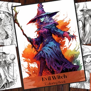 25 Evil Witch Coloring Book |Fantasy Witchy  Coloring Books|Fantasy Witchy Coloring Pages|Adults and Kids Printable|Instant Download File