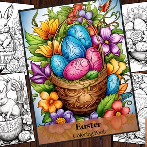 25 Livro para colorir de Páscoa | Páginas para colorir com cruzes de Páscoa para impressão | Folha para colorir cesta de Páscoa Livro para colorir em escala de cinza da Páscoa | Download instantâneo