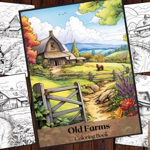25 Old Farm Coloring Book |Barn Nature Farm | Adults and Kids Printable Coloring Books |Coloring Pages |Instant Download PNG File.