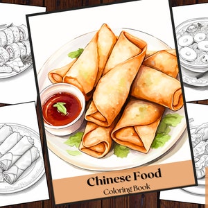 25 Chinese Food Coloring Book |Chinese Food Takeout| Food Drinks Culinary| Printable PDF| Instant Download|Grayscale Coloring| Adults + Kids