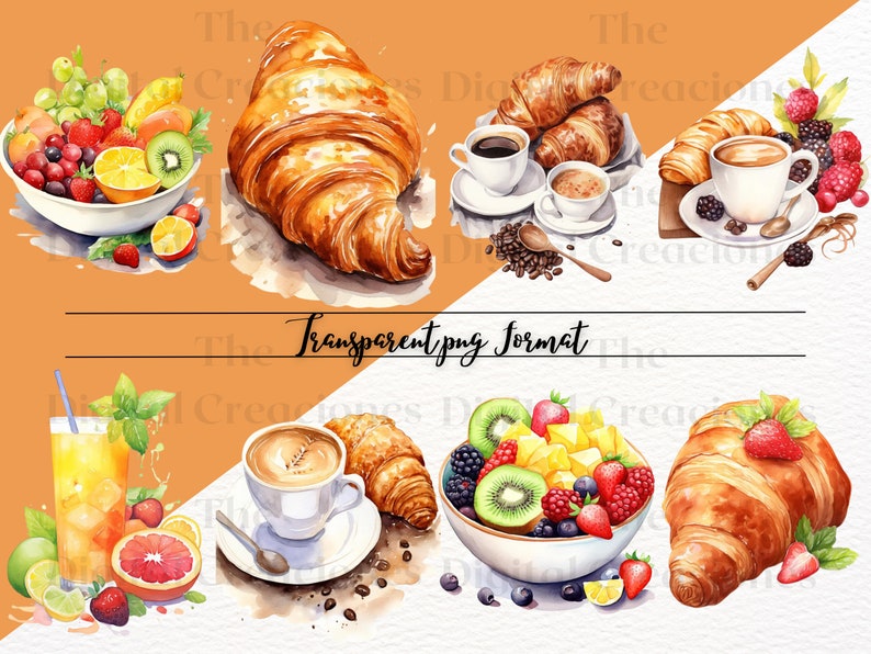 Breakfast Clipart Bundle|menu Bundle Clipart Set|40 Watercolour PNG ...