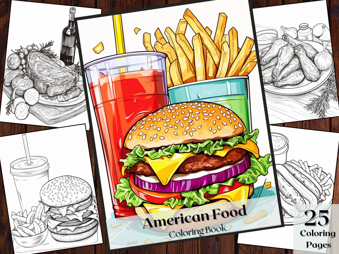 American Food Coloring Book 25 Adults and Kids Printable Coloring Books ...