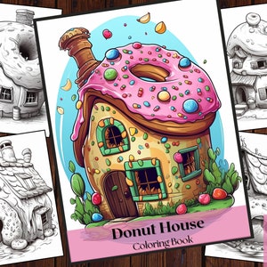 25 Donut-Haus zum Ausmalen| Wüste Ausmalbilder |Ausmalseiten für Erwachsene und Kinder| Eindeutige Seiten | Sofortiger Download Druckbare PDF-Datei