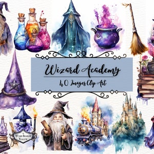 Wizard Academy Clipart |Wizard School Clipart Bundle | Commercial Use | 40 Clip Art Images|Seamless Textures| Pictures Digital Download