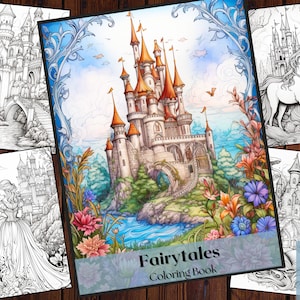 25 Fairytales Coloring Book | Princess Castle| Adults and Kids Printable Coloring Books |Coloring Pages |Instant Download PNG File.