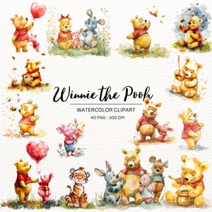 40 Winnie the Pooh ClipArt|Classic Winnie the Pooh|Classic Pooh Bundle|Aquarell Winnie the Pooh| Kommerzielle Nutzung
