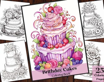 Birthday Cake Coloring Book | 25 Printable Pages (Digital Download)