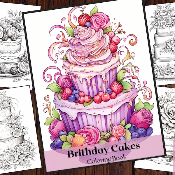 25 Birthday Cake Coloring Book | Wedding Cake |25 Adults and Kids Printable Coloring Books|Coloring Page|Cake and pastries coloring