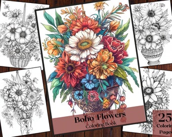 Libro para colorear de flores bohemias / 25 diseños florales (PDF imprimible)