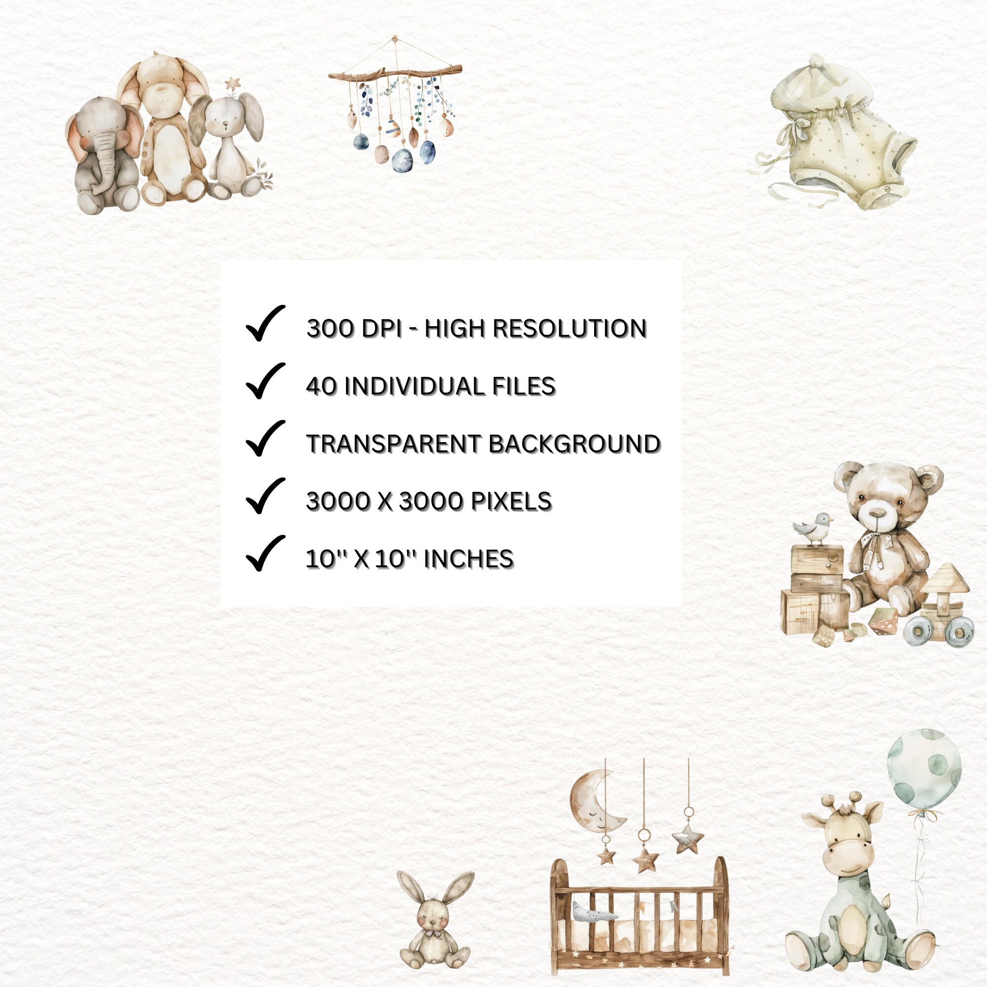 Gender Neutral Baby Shower Clipart | Watercolor Teddy Bear Graphics ...