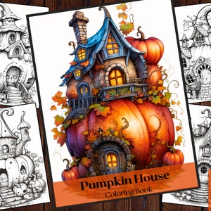 25 Pumpkin House Coloring Book|Fantasy Coloring|Adults and Kids Printable Coloring Books|Coloring Pages | Instant Download