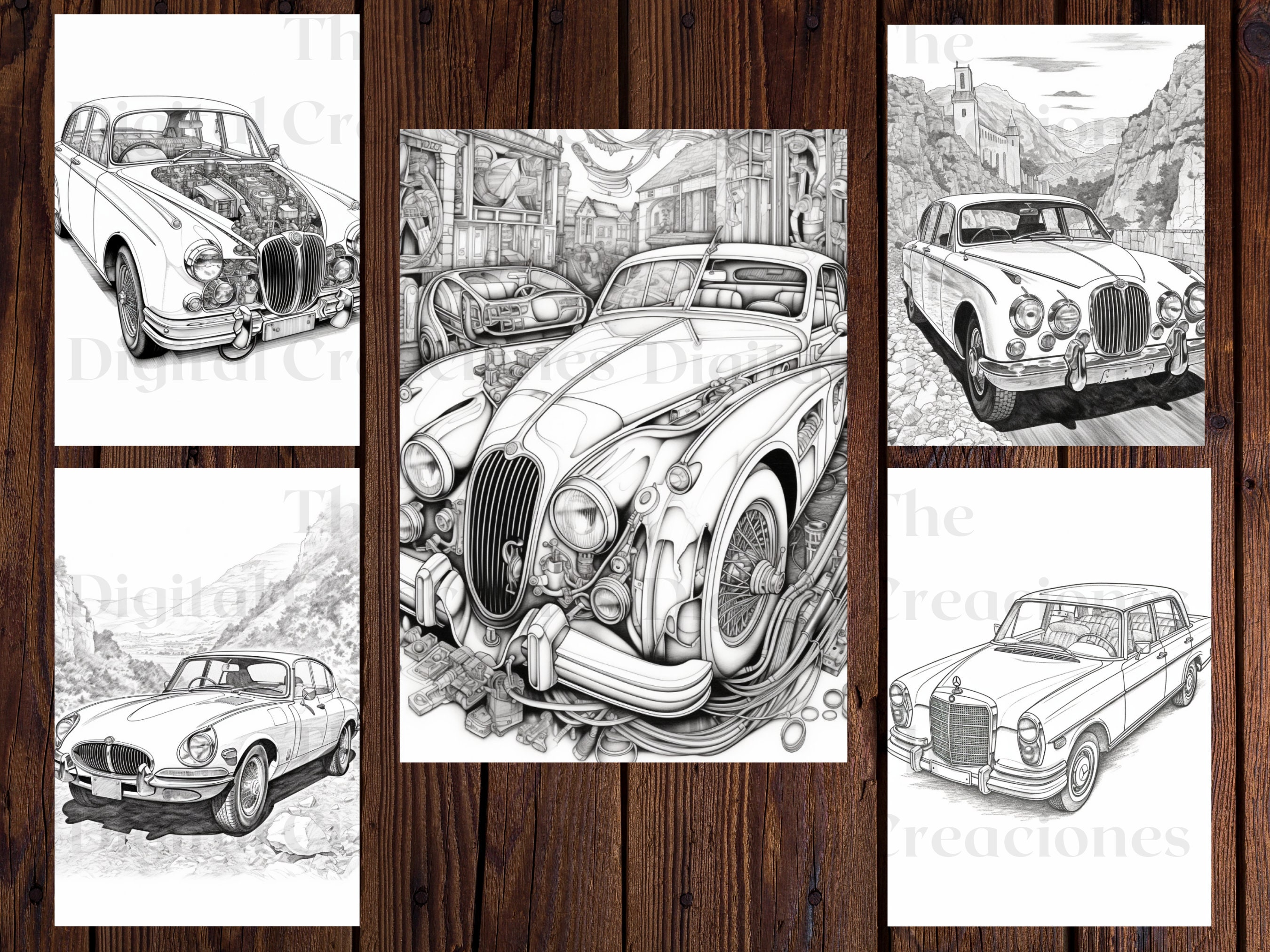 Classic Cars Coloring Book | 25 Vintage Automotive Pages (instant ...