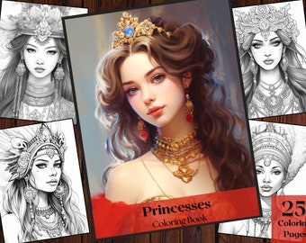 Princess Coloring Book | Royal Girls Fantasy, 25 Pages (Instant Download)