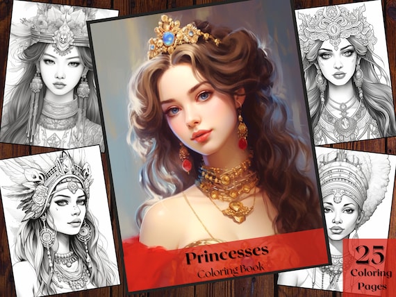 Princess Coloring Book | Royal Girls Fantasy, 25 Pages (Instant Download)