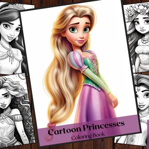 25 Cartoon Princesses Coloring Book |Pretty Princess Royal Girls Fantasy Anime Coloring Page| Printable Art PDF| Adults and Kids Colouring