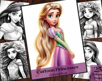 Cartoon Princesses Coloring Book | 25 Printable Anime Pages (PDF)