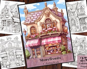 Storefronts Coloring Book | Cute Buildings, Adults & Kids (PNG File)