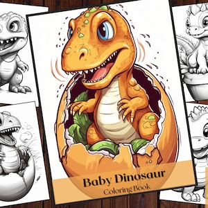 25 Cute Baby Dinosaur Coloring Book | Pages for Kids & Adults | Jurassic Dinos T-Rex Raptor Birthday Party | Instant download PDF