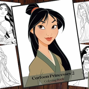 25 Cartoon Princesses 2 Coloring Book |Pretty Princess Royal Girls Fantasy Anime Coloring Page| Printable Art | Adults and Kids Colouring