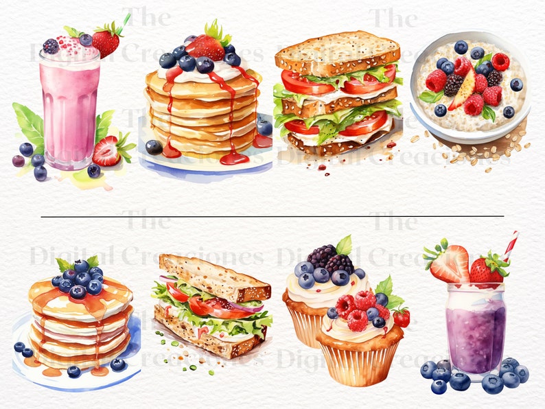 Breakfast Clipart Bundle|menu Bundle Clipart Set|40 Watercolour PNG ...