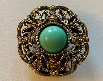 Scarf Pin Scarf Clip Vintage Brooch for Scarf with robin’s egg blue central faux gem and lovely detail vintage jewelry vintage brooch