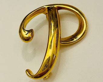 Anne Klein Brooch Letter P BROOCH Vintage Brooch Anne Klein Pin Name Gift Letter Gift Vintage Pin Gold Letter P Lapel Pin Initial