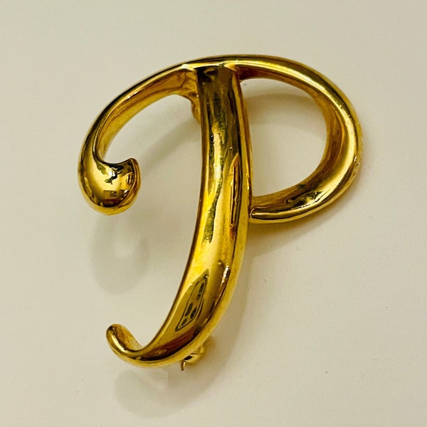 Anne Klein Brooch Letter P BROOCH Vintage Brooch Anne Klein Pin Name Gift Letter Gift Vintage Pin Gold Letter P Lapel Pin Initial