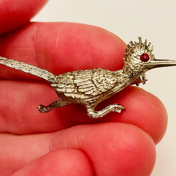 Road Runner Vintage Brooch Road Runner lapel pin jewelry with beautiful detail silver tone and red crystal eye. Lovely gift for bird watcher