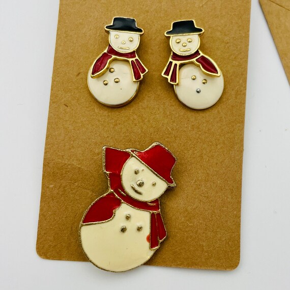 Vintage Avon Snowman Earrings and Brooch Winter J… - image 3