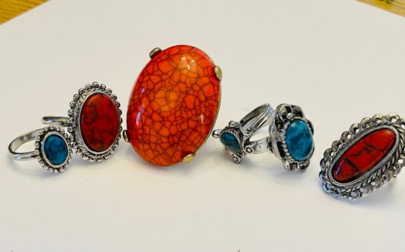Western Rings Silver tone and Stone Red Blue Ring… - image 7