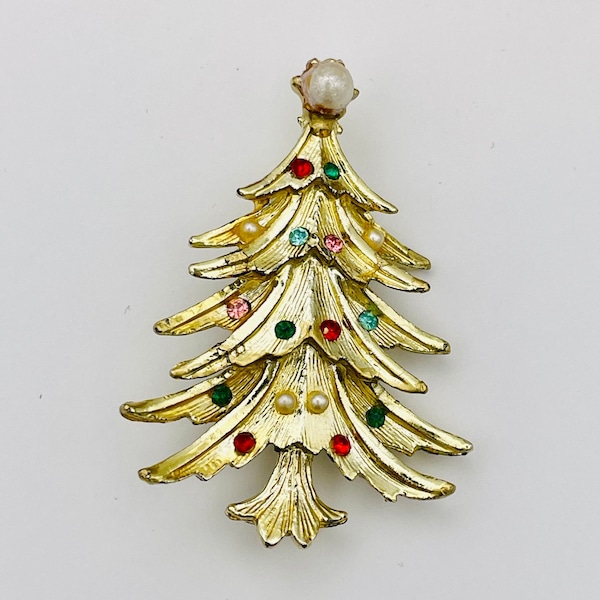 Rare Christmas tree brooch Vintage Brooch pin with multicolor crystals mid-century glamor Christmas Brooch Christmas pin Christmas Gift