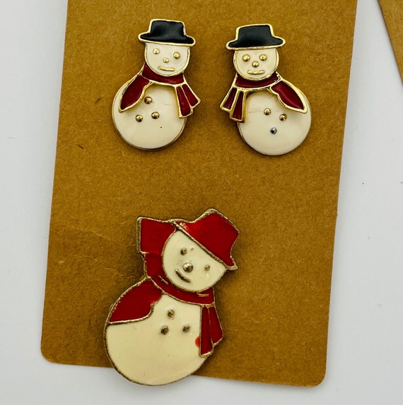 Vintage Avon Snowman Earrings and Brooch Winter J… - image 4