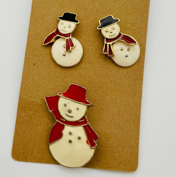 Vintage Avon Snowman Earrings and Brooch Winter J… - image 2
