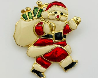 Vintage Santa Claus brooch Christmas Pin Gold tone and colorful enamel Santa brooch Santa gift Christmas gift