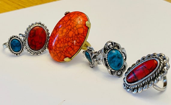 Western Rings Silver tone and Stone Red Blue Ring… - image 3