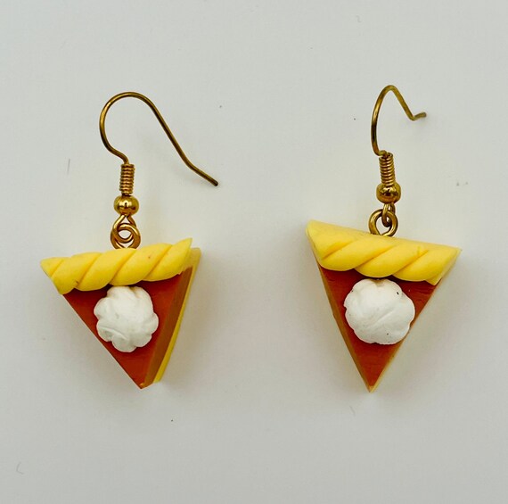 Handmade Pumpkin Pie Dangle Earrings Slice of Pie… - image 2