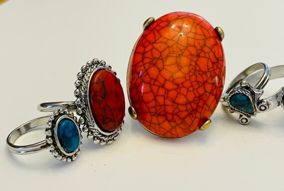 Western Rings Silver tone and Stone Red Blue Ring… - image 6