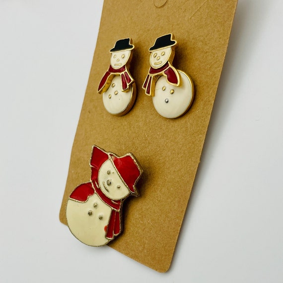 Vintage Avon Snowman Earrings and Brooch Winter J… - image 5