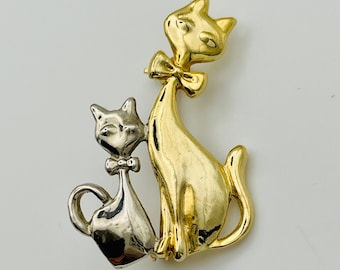 Twee katten katten broche katten pin vintage gouden kat broche gouden kat pin gouden kat revers pin