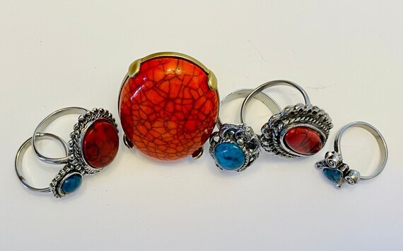 Western Rings Silver tone and Stone Red Blue Ring… - image 2