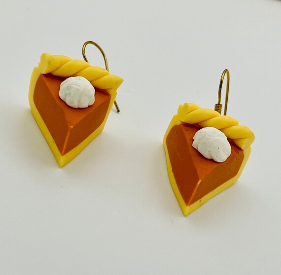 Handmade Pumpkin Pie Dangle Earrings Slice of Pie… - image 4