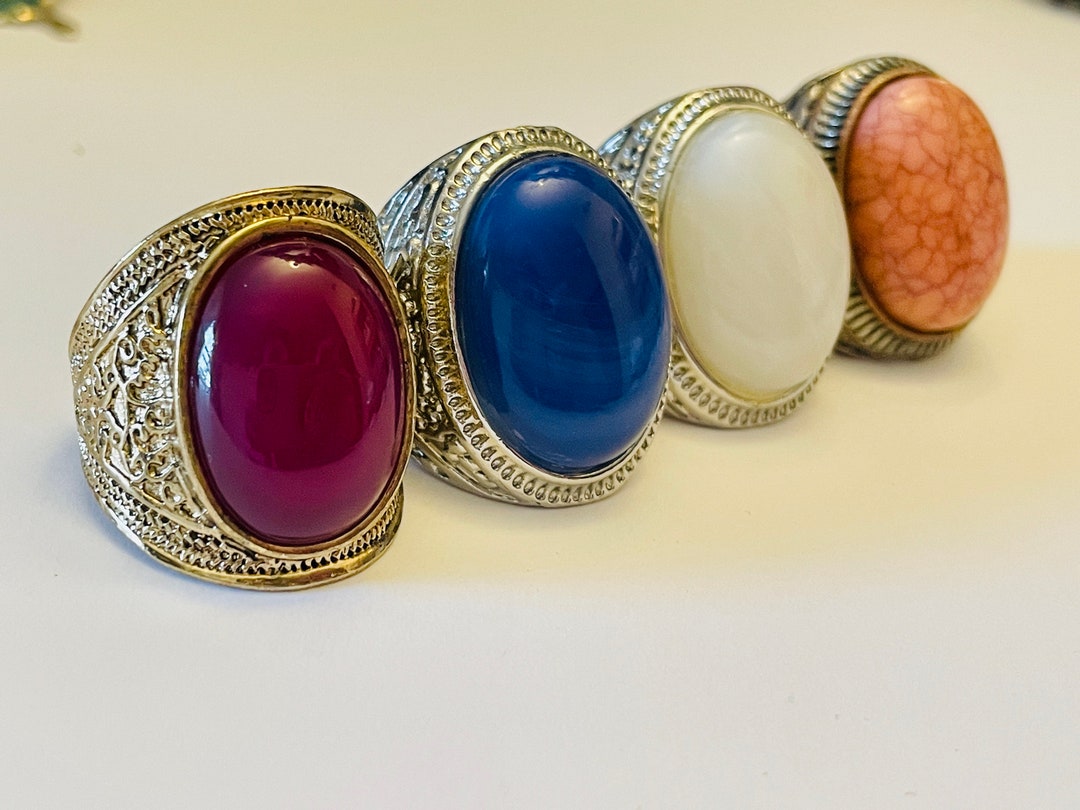 Statement Rings in Gold Silver Red Blue White and Coral Colors Vintage