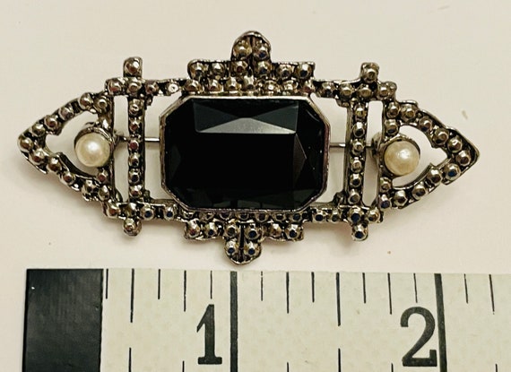 Black Royal Style Vintage Brooch Large faux Cryst… - image 3