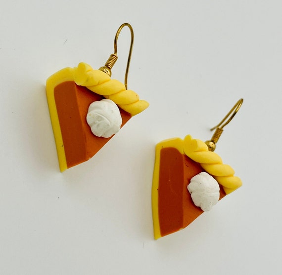 Handmade Pumpkin Pie Dangle Earrings Slice of Pie… - image 8